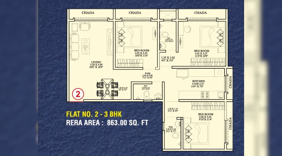 Mahir-Enclave-Floor-Plan-3 Bhk - 863 Sqft